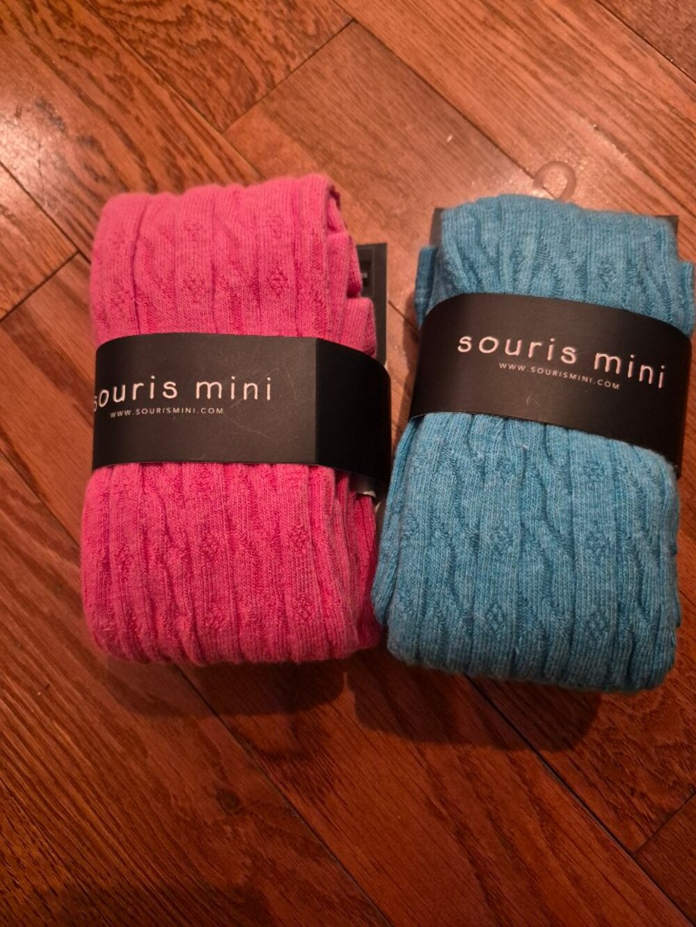 Souris Mini Pointelle Knit Tights Lot 2 Girls 8-10 Pink turquoise NWT